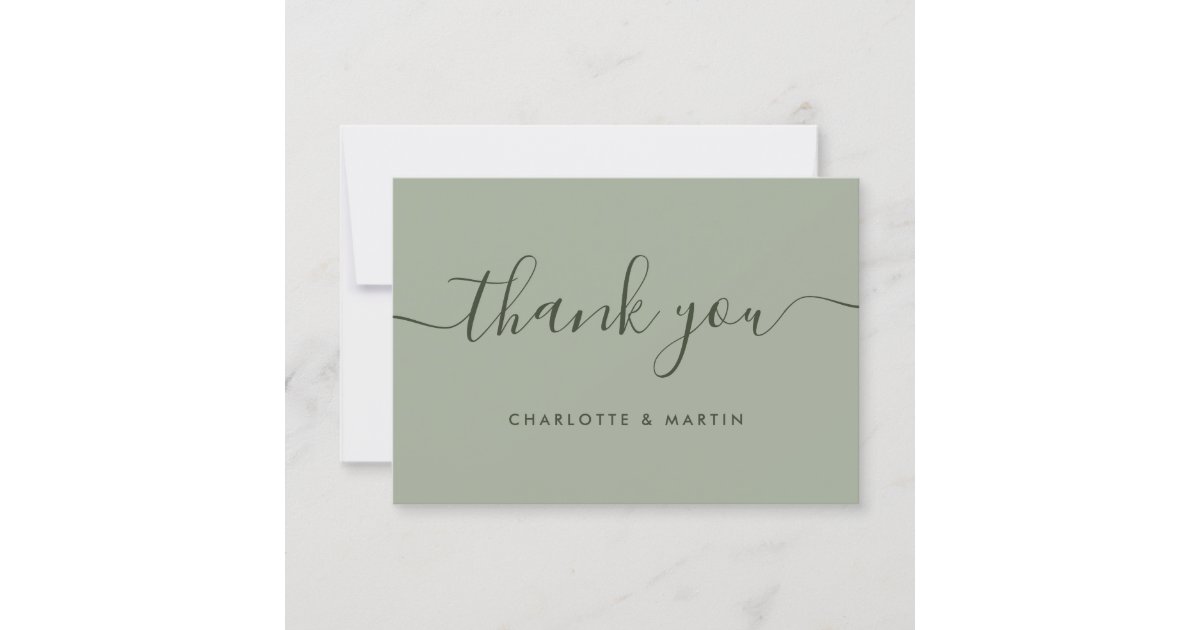 Modern Sage Green Wedding Thank You Card | Zazzle