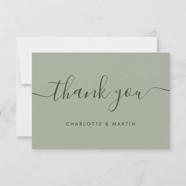 Modern Sage Green Wedding Thank You Card | Zazzle