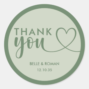 Modern Sage Green Wedding Thank You Favor Classic  Classic Round Sticker