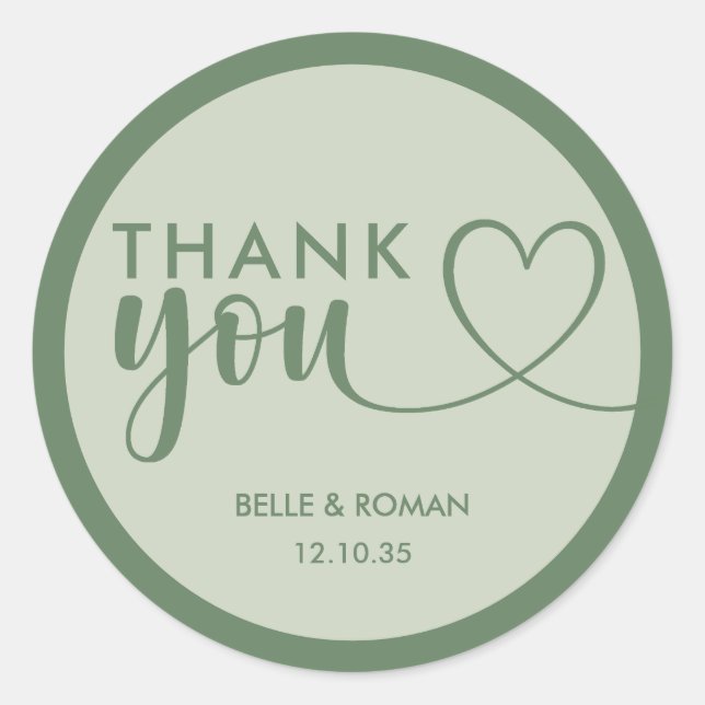 Modern Sage Green Wedding Thank You Favor Classic  Round Sticker (Front)