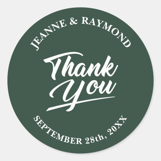 Modern Sage Green Wedding Thank You Favor Classic Round Sticker (Front)