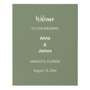 Modern Sage Green Wedding Welcome Faux Canvas Print