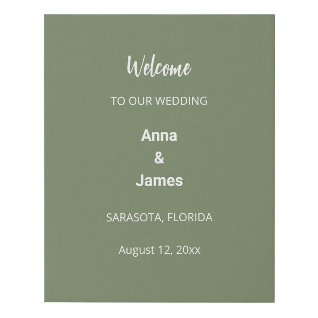 Modern Sage Green Wedding Welcome Faux Canvas Print (Front)