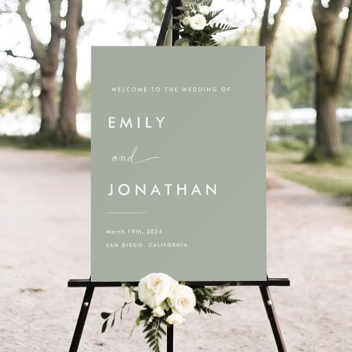 Modern Sage Green Wedding Welcome Foam Board