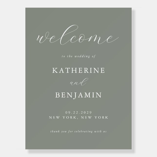 Modern Sage Green Wedding Welcome Foam Board Sign (Front)