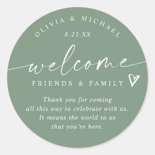 Modern Sage Green Wedding Welcome Hotel Bag Classic Round Sticker