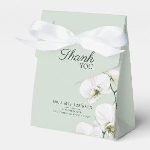 Modern Sage Green Wedding with White Orchid Favor Boxes