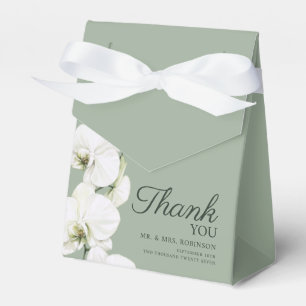 Modern Sage Green Wedding with White Orchid Favor Boxes