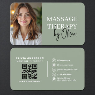 Modern Sage Green Wellness Spa Therapist Business Card