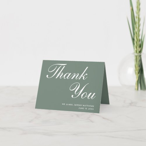 Modern Sage Green White Inside Photo Wedding Thank You Card