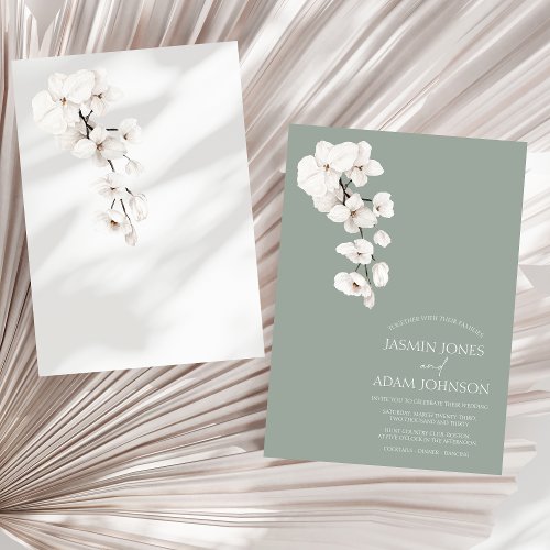 Modern Sage Green White Orchids Wedding Invitation