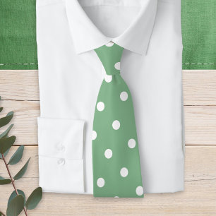 Modern Sage Green White Polka Dot Pattern Neck Tie
