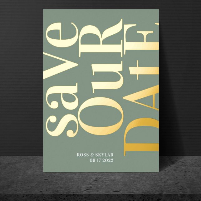 Modern Sage Green White Save The Date Foil Invitation (Creator Uploaded)