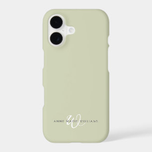 Modern Sage Green White Script Monogram iPhone 17 Case