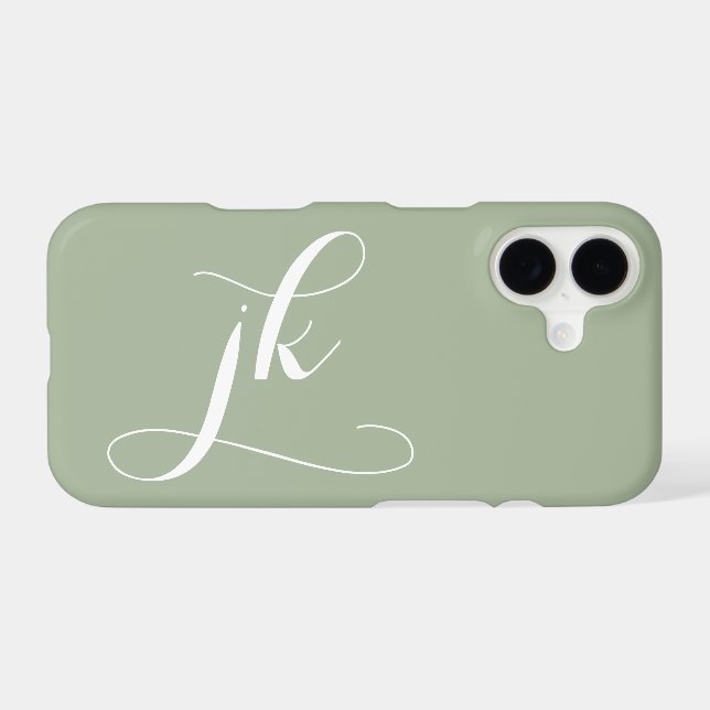 Modern Sage Green White Script Monogram Name Case-Mate iPhone Case (Back (Horizontal))