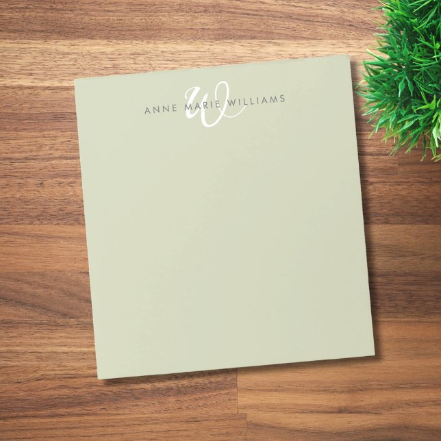 Modern Sage Green White Script Monogram Notepad (Creator Uploaded)