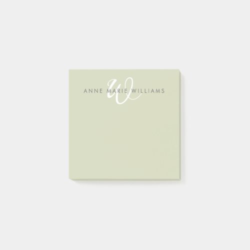 Modern Sage Green White Script Monogram Post-it Notes