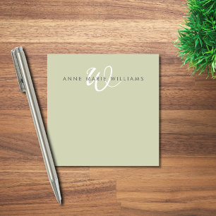 Modern Sage Green White Script Monogram Post-it Notes