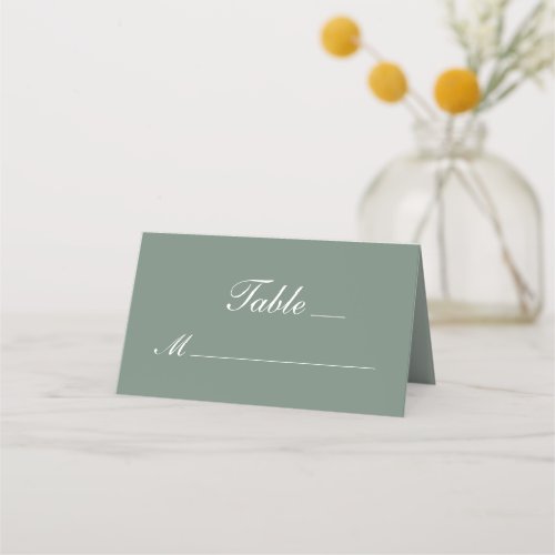 Modern Sage Green White Script Wedding Place Card