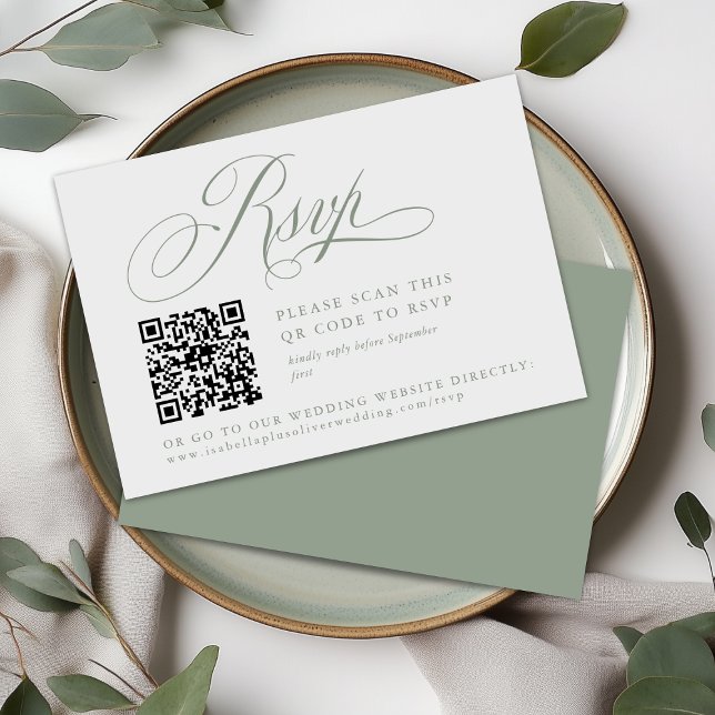 Modern Sage Green White Simple Minimal RSVP Card (Creator Uploaded)