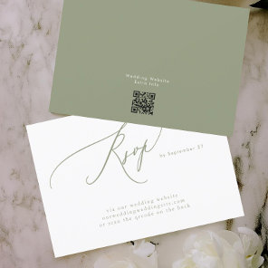 Modern Sage Green White Simple QR Code Wedding RSVP Card