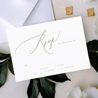 Modern Sage Green White Simple Wedding RSVP Card