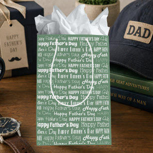 Modern Sage Green White Typography Father’s Day Medium Gift Bag