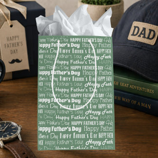 Modern Sage Green White Typography Father’s Day Medium Gift Bag