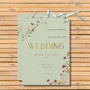 Modern Sage Green Wildflower Bouquet Wedding Invitation