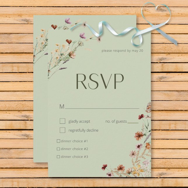 Modern Sage Green Wildflower Bouquet Wedding RSVP Card (Modern Sage Green Wildflower Bouquet Wedding Response Card)