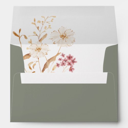 Modern Sage Green Wildflower Wedding Invitation Envelope