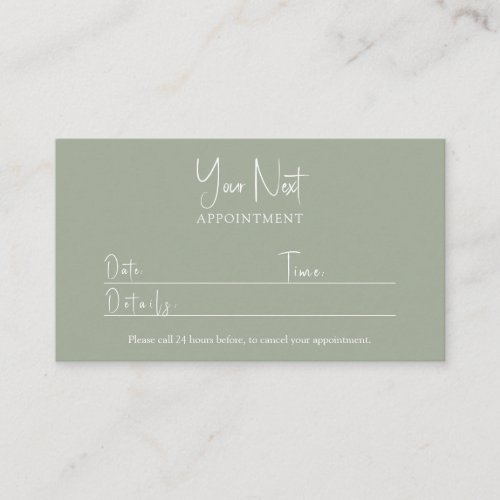Modern Sage Green with QR Code  Appointment Card