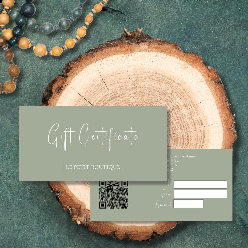 Modern Sage Green with QR Code Gift Certificate