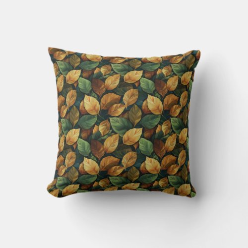 Modern sage green yellow brown copper fall leaves throw pillow