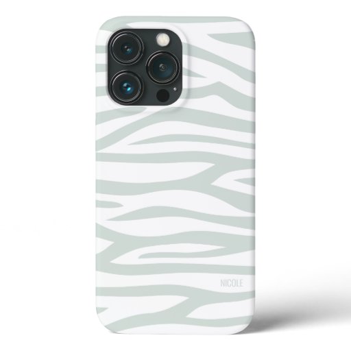 Modern Sage Green Zebra Print Personalized iPhone 13 Pro Case