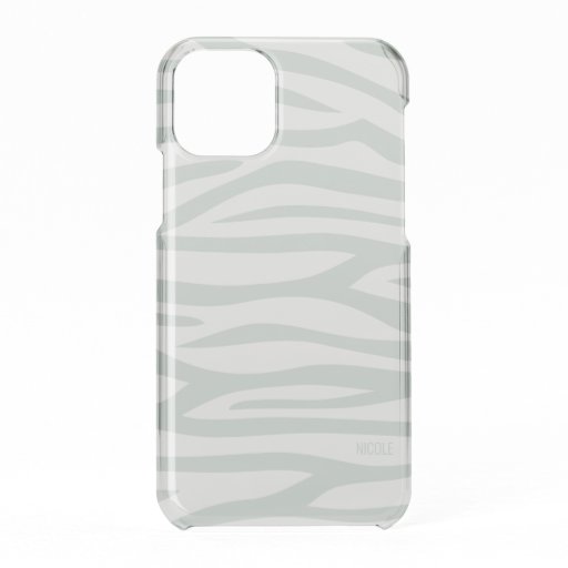 Modern Sage Green Zebra Print Personalized Clear iPhone 11 Pro Case