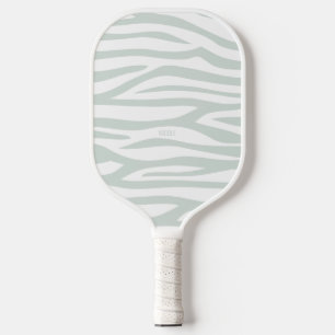 Modern Sage Green Zebra Print Personalized Pickleball Paddle