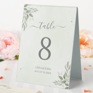 Modern Sage Greenery Acrylic Wedding Table Number Tent