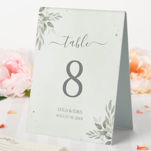 Modern Sage Greenery Acrylic Wedding Table Number Tent (In SItu (Wedding))