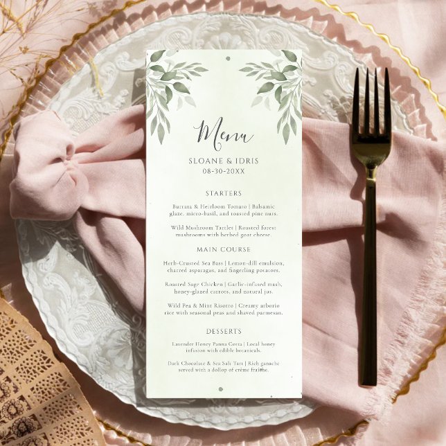 Modern Sage Greenery Botanical Wedding Menu (Creator Uploaded)