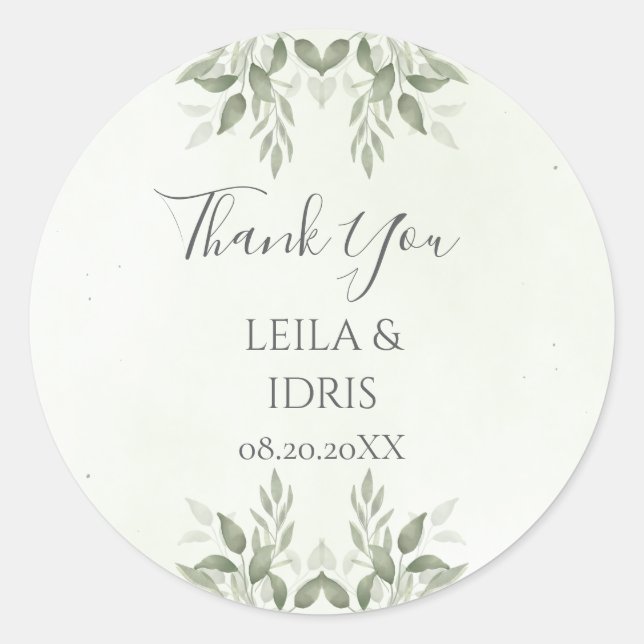 Modern Sage Greenery Botanical Wedding Sticker (Front)