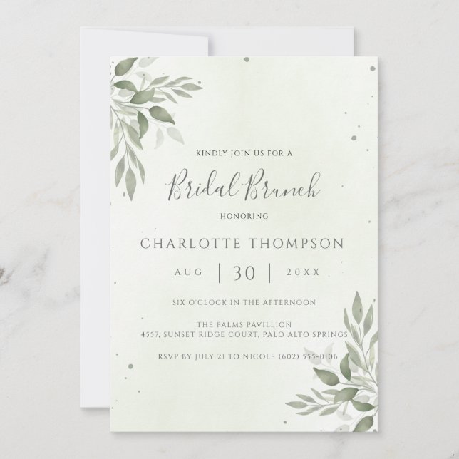 Modern Sage Greenery Chic Bridal Brunch Invite (Front)