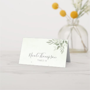 Modern Sage Greenery Folded Wedding Place Card
