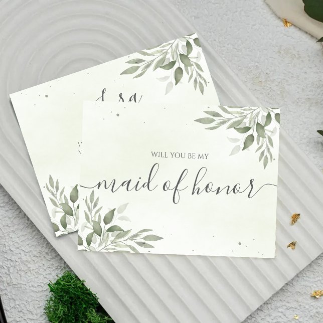Modern Sage Greenery Maid Of Honor Proposal Card (Creator Uploaded)