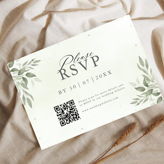 Modern Sage Greenery QR Code Save the Date  (Creator Uploaded)