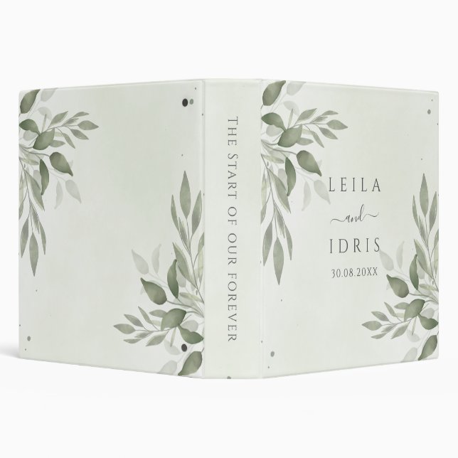 Modern Sage Greenery Wedding  3 Ring Binder (Background)