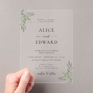 Modern Sage Greenery Wedding Acrylic Invitation