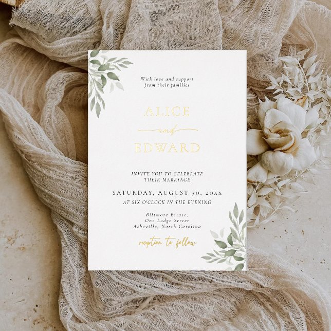Modern Sage Greenery Wedding Foil Invitation Card (Creator Uploaded)