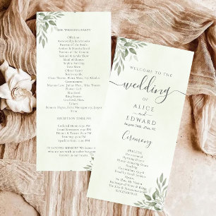 Modern Sage Greenery Wedding Program Car