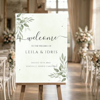 Modern Sage Greenery Wedding Welcome Sign